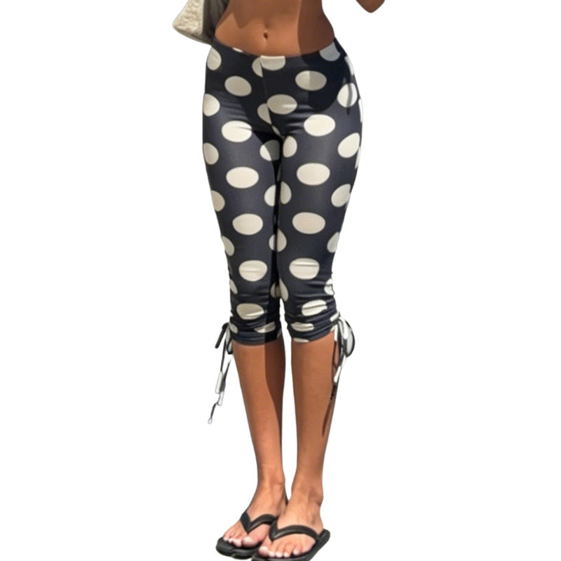 Damen Leggins mit grafischem Punkten-Design und seitlichen Schnürungen Drune