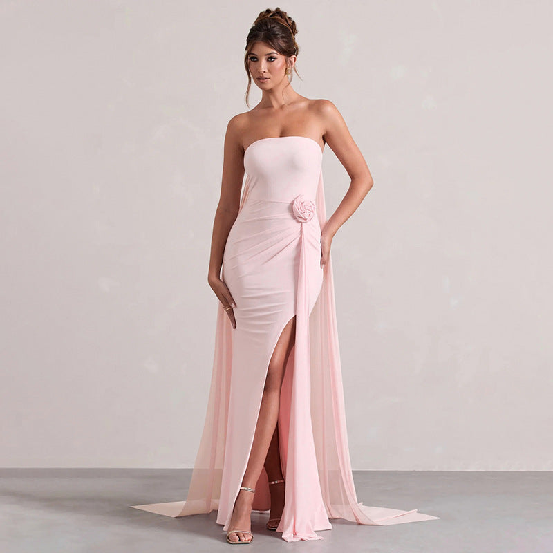 Damen Strapless Abendkleid mit schicker Drapierung und verführerischem Schlitz Drune