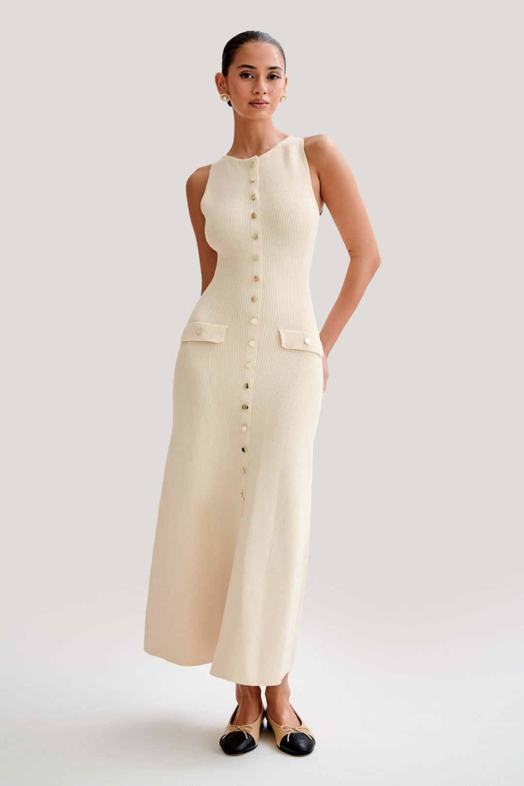 Damen Strick-Maxikleid mit durchgehendem Knopfverschluss Drune