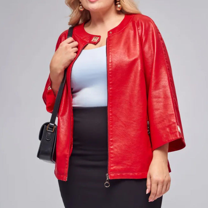 Damen modische Kunstlederjacke mit einzigartigem Schnitt Drune
