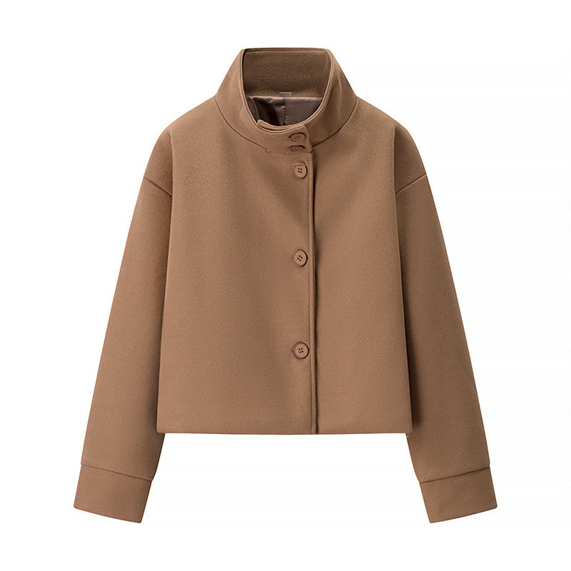 Damen elegante modische Jacke mit hohem Kragen und Kroppen-Schnitt Drune
