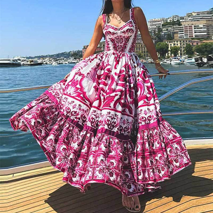 Damen Maxikleid mit aufwendigem ornamentalen Design und weit schwingendem Rock Drune