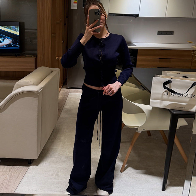 Damen Bequemes Strick-Loungewear-Set mit Knopfleiste Drune