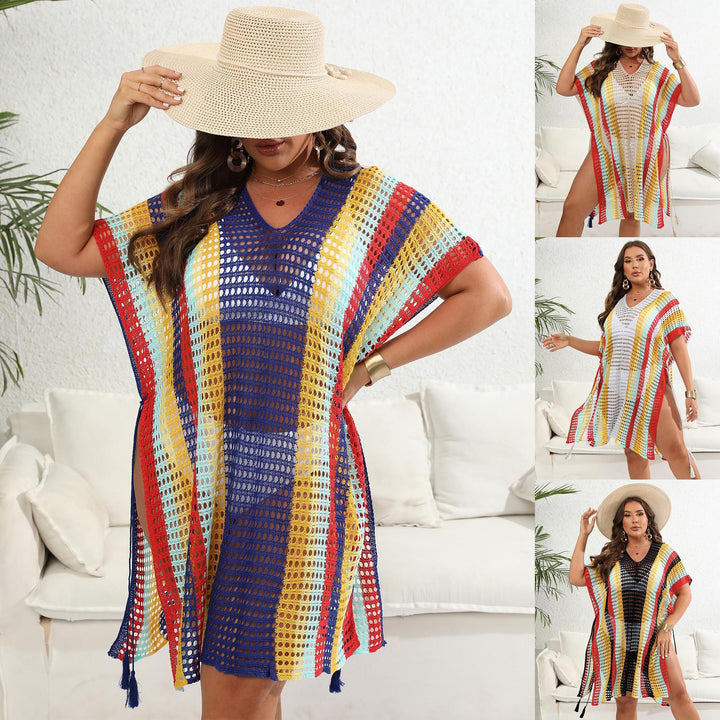 Damen luftiger Häkel-Strandponcho mit modischen Fransen Drune