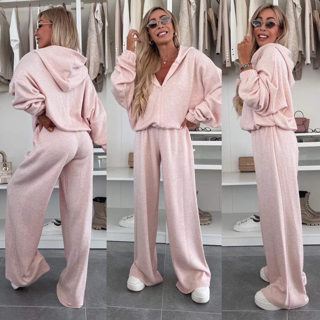 Damen Fleece-Jogginganzug mit Kapuze und Reißverschluss Drune