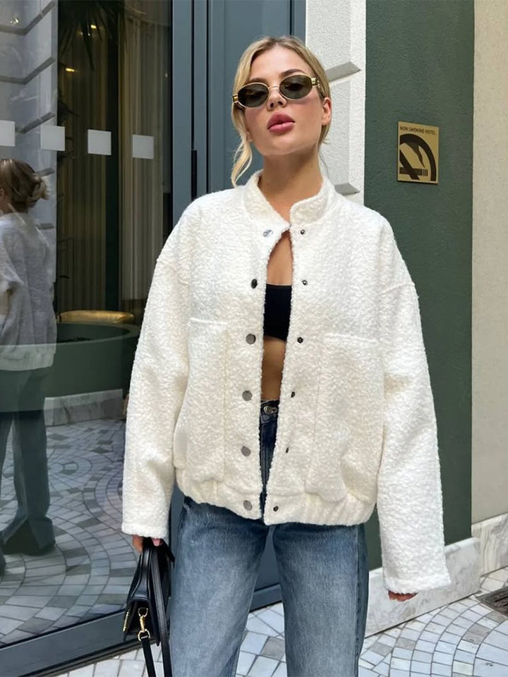 Damen Oversized Fleecejacke mit Druckknöpfen und praktischen Taschen Drune
