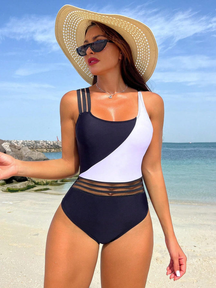Damen Sportlicher Einteiler Badeanzug mit innovativem Schnitt Drune