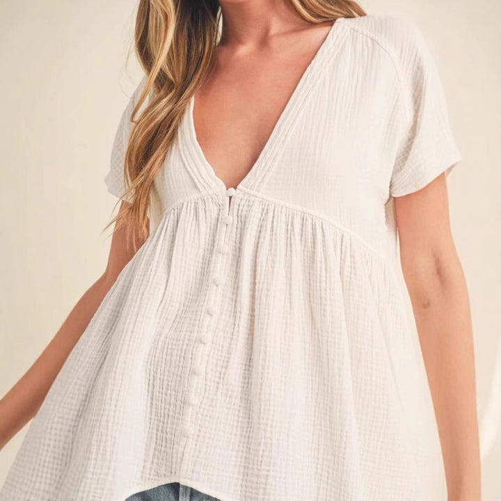 Damen lässige Hemdbluse mit V-Ausschnitt und asymmetrischem Saum Drune
