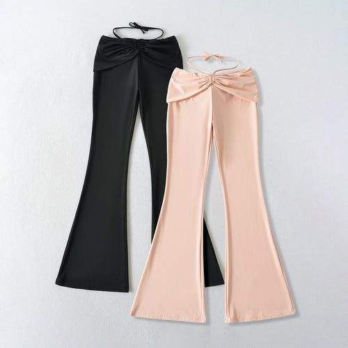 Damen elegante Flared-Hose mit Taillenraffung und Bindegürtel Drune