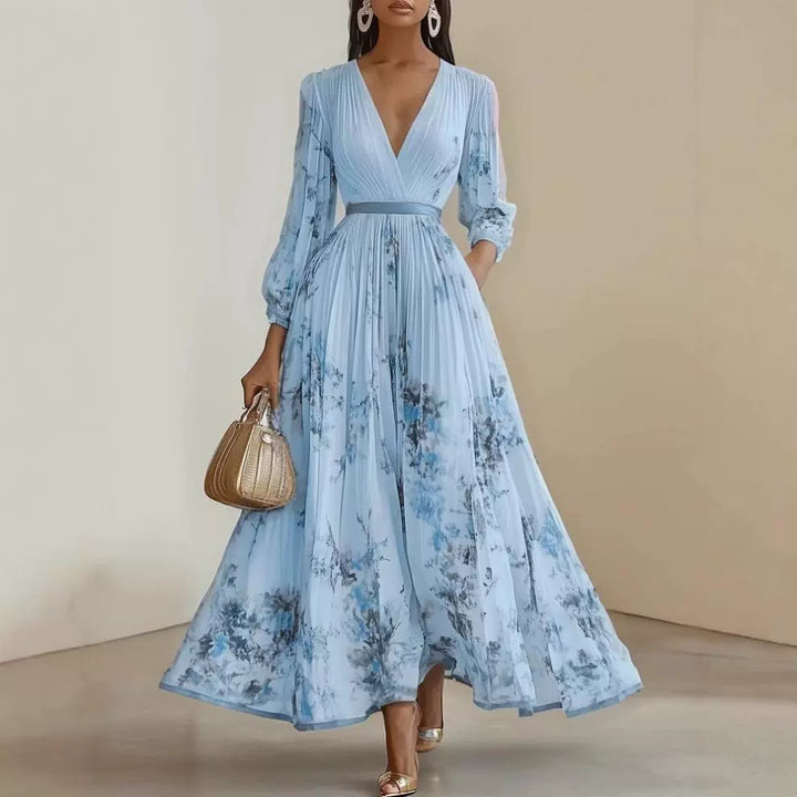 Damen Prachtvolles Maxikleid mit tiefem V-Ausschnitt und floralem Design Drune