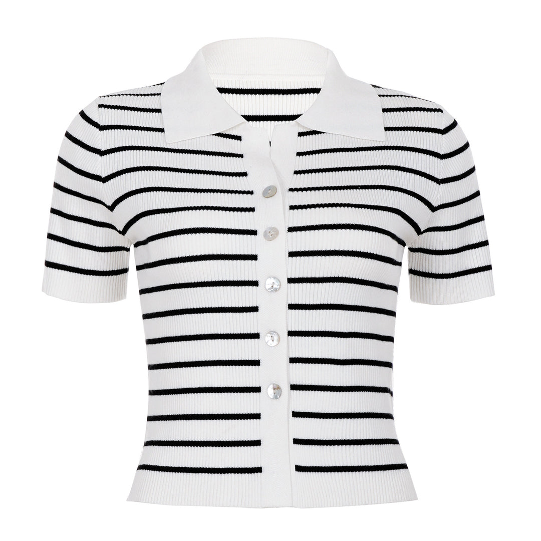 Damen Kurzarmshirt mit klassischem Polokragen und gestreiftem Design Drune