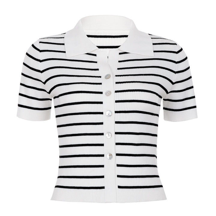 Damen Kurzarmshirt mit klassischem Polokragen und gestreiftem Design Drune