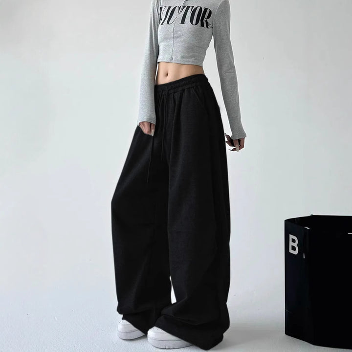 Damen lässige, weite Jogginghose mit elastischem Bund und seitlichen Taschen Drune