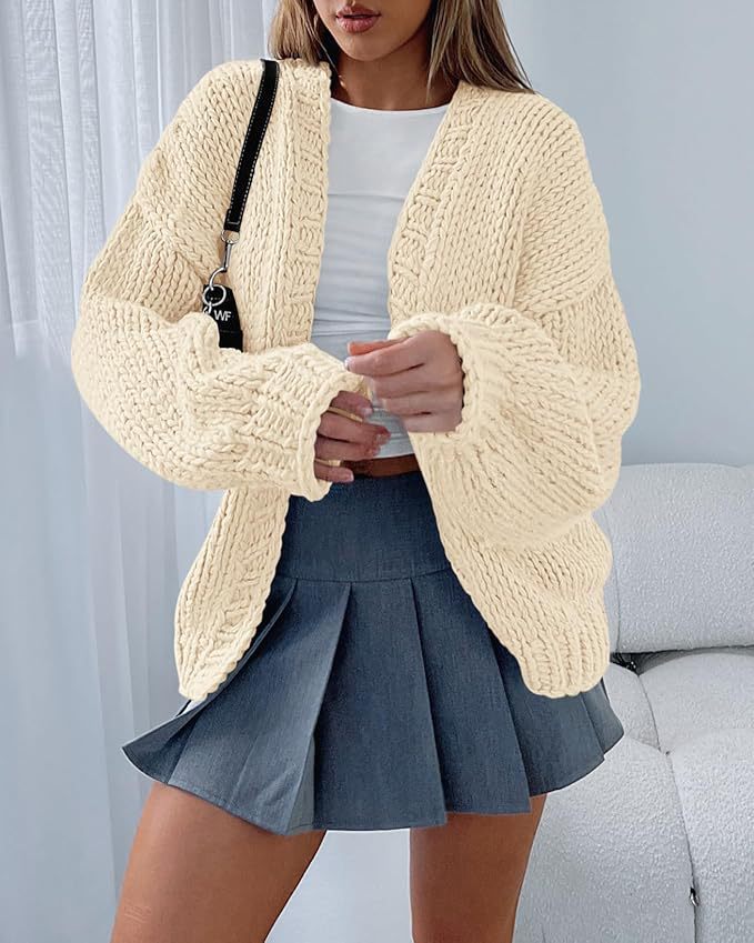 Damen weicher Strick-Cardigan mit voluminösen Ärmeln und offener Front Drune