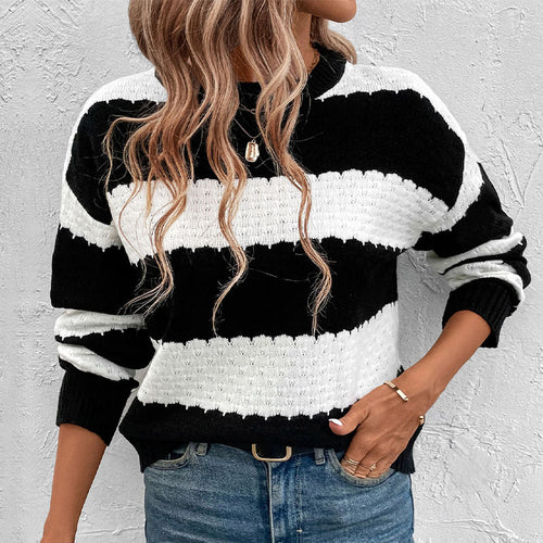 Damen gestrickter Pullover mit Blockstreifen und lässigem Schnitt Drune