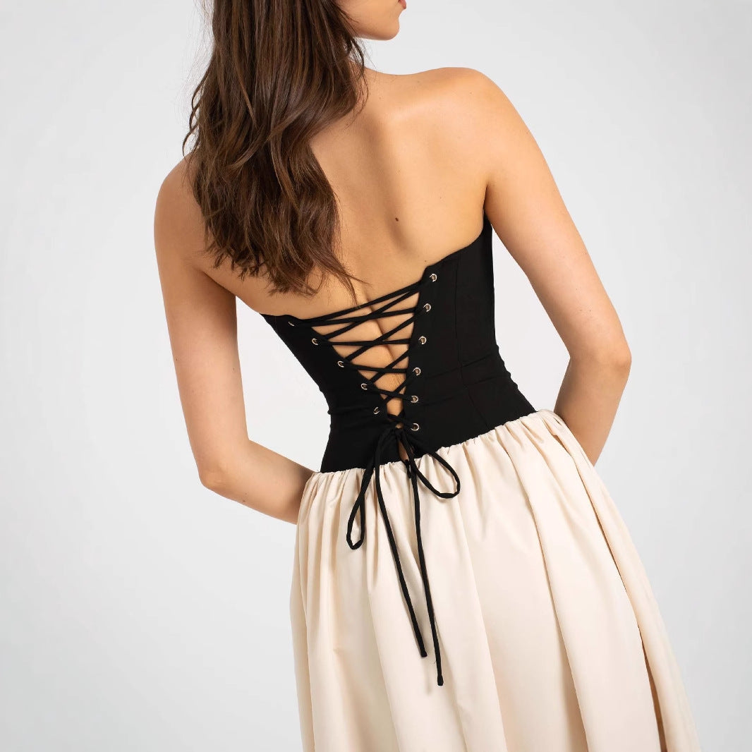 Damen Lange Abendrobe mit Bustier-Oberteil und weit schwingendem Rock Drune