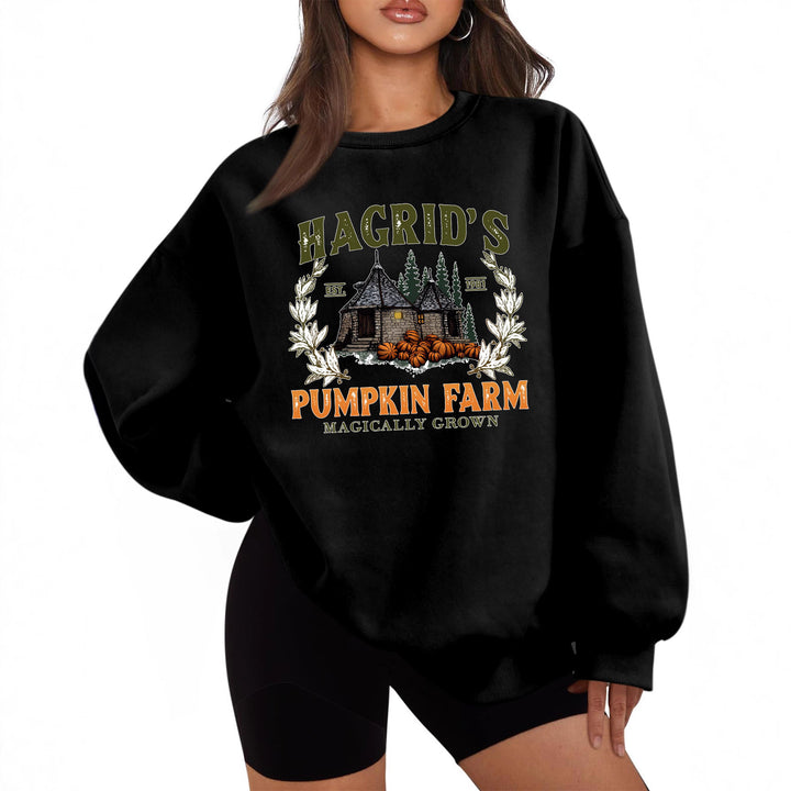 Damen Sweatshirt mit gemütlichem Rundhalsausschnitt und herbstlichem Kürbis-Motiv Drune