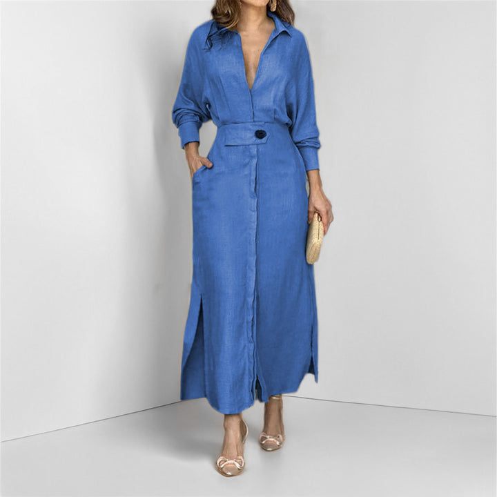Damen Maxikleid mit schickem V-Ausschnitt und seitlichem Schlitz Drune