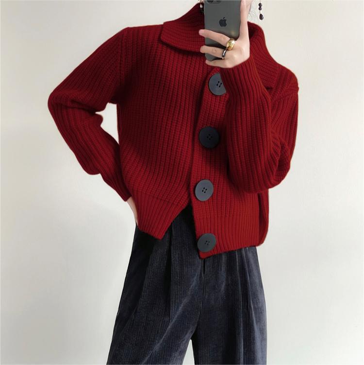 Damen Strickjacke mit oversized Schnitt und großen Knöpfen Drune