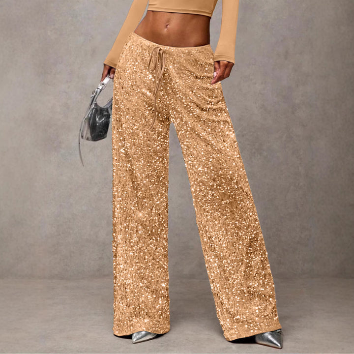 Damen extravagante Palazzohose mit Paillettenbesatz Drune