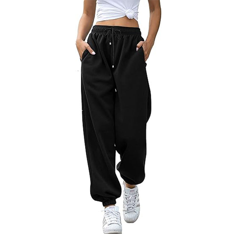 Damen nan Cozy-Sweat-Palazzohose mit hohem Komfortbund, integriertem Kordelzug und gerafften Knöchelabschlüssen Drune
