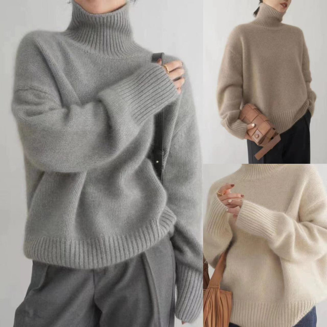 Damen gemütlicher Rollkragenpullover aus feiner Wolle Drune