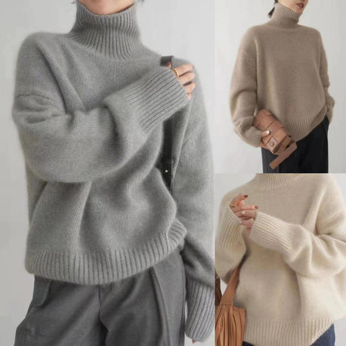 Damen gemütlicher Rollkragenpullover aus feiner Wolle Drune