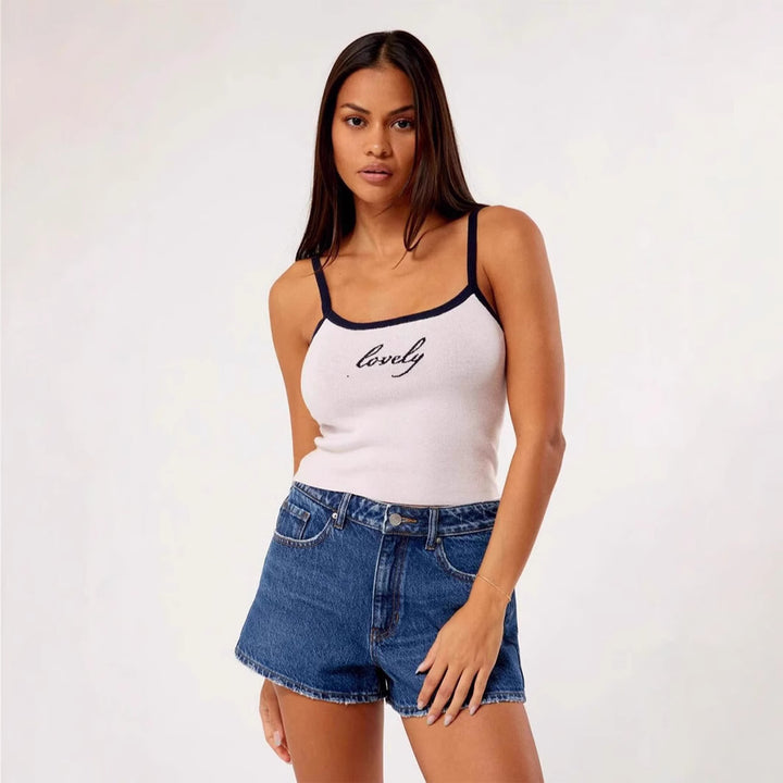 Damen Figurbetontes Crop-Top mit edlem Schriftzug Drune