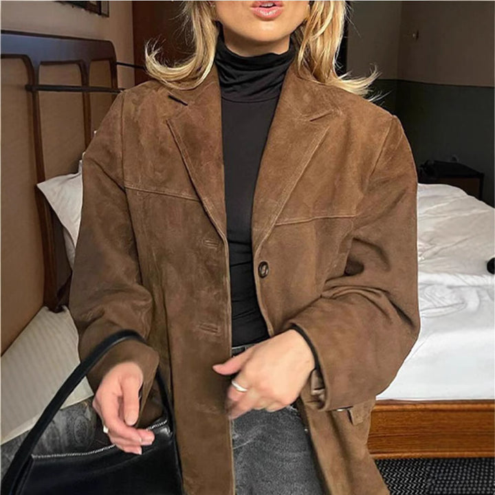 Damen Modischer Suede Blazer mit Taschen und elegantem Schnitt Drune