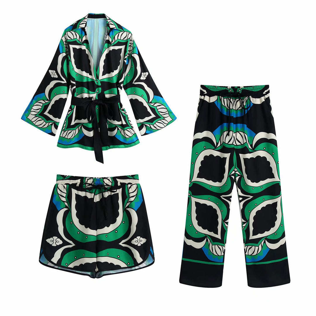 Damen stylische Shorts mit kreativem Blattmuster Drune