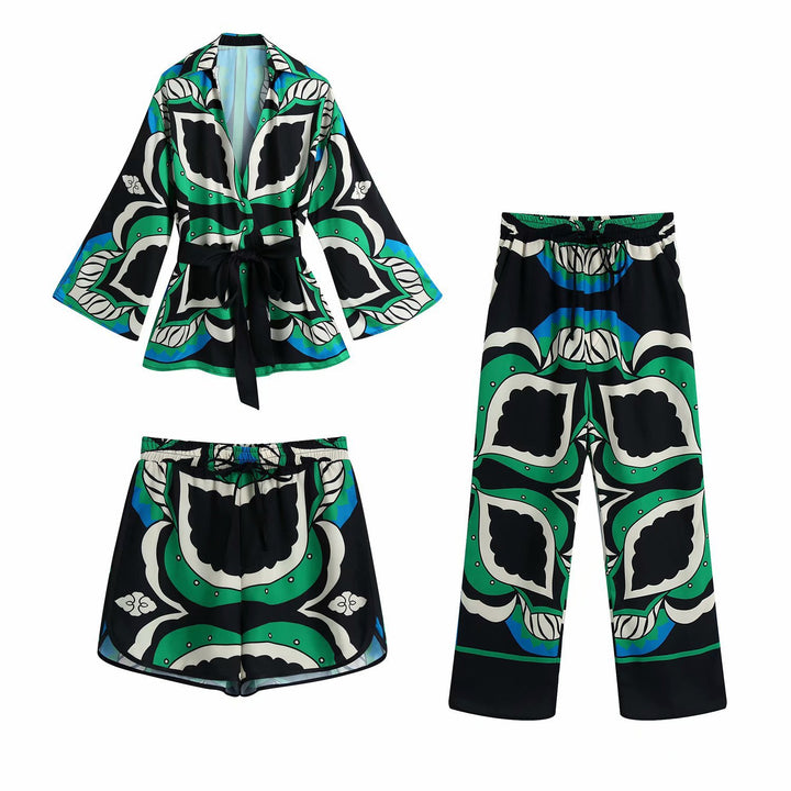 Damen stylische Shorts mit kreativem Blattmuster Drune