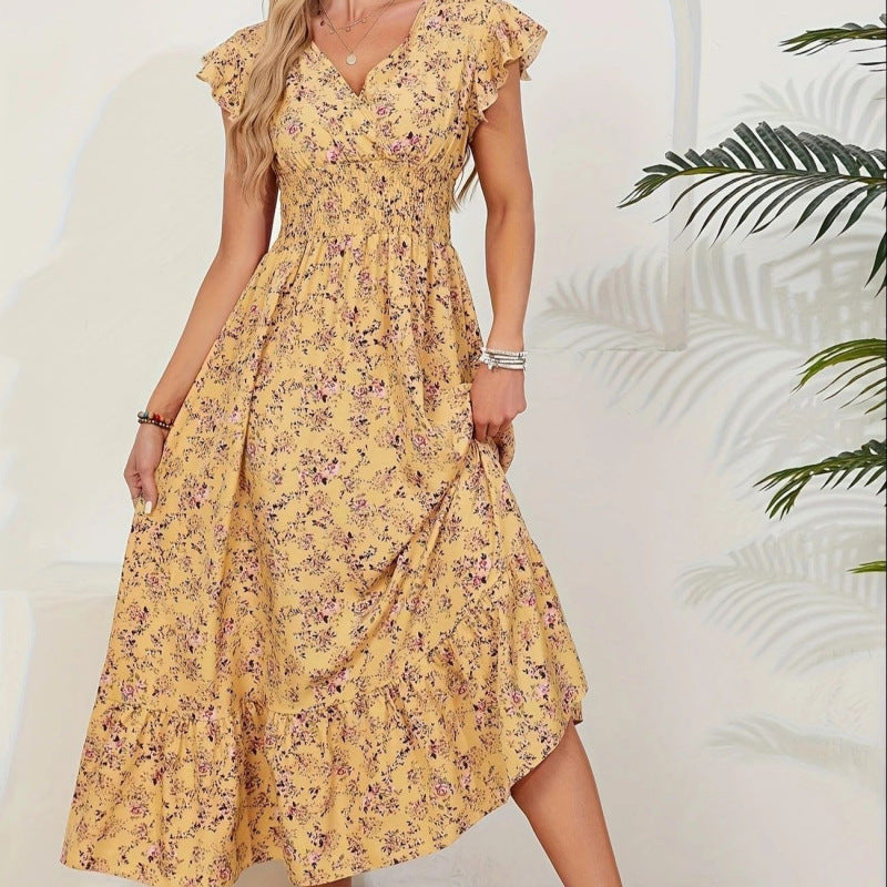 Damen Maxikleid mit floralem Design und voluminösen Ärmeln Drune
