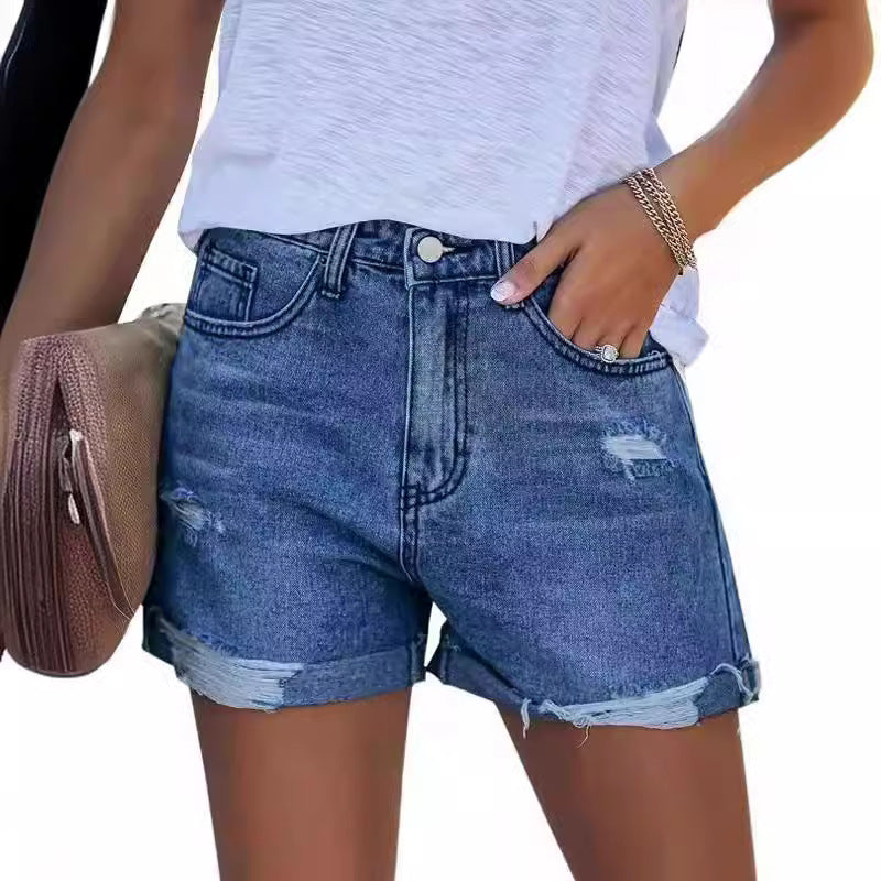 Damen Sommerliche Destroyed Jeansshorts mit umgeschlagenem Saum Drune