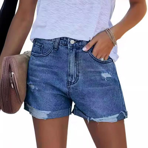 Damen Sommerliche Destroyed Jeansshorts mit umgeschlagenem Saum Drune