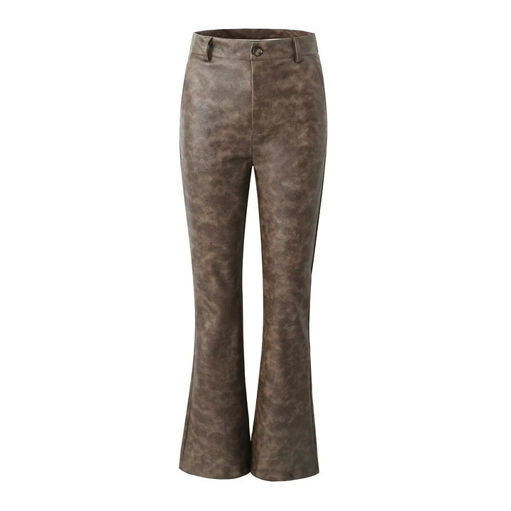 Damen Flared Kunstlederhose mit eleganter Passform und hohem Bund Drune