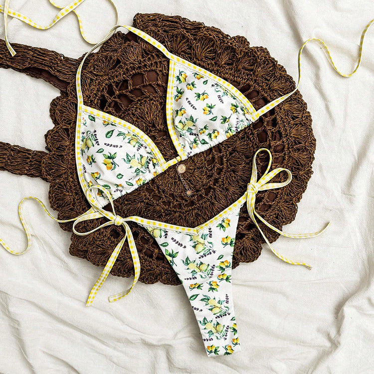 Damen Triangel-Bikini mit floralem Design und raffinierten Bindebändern Drune