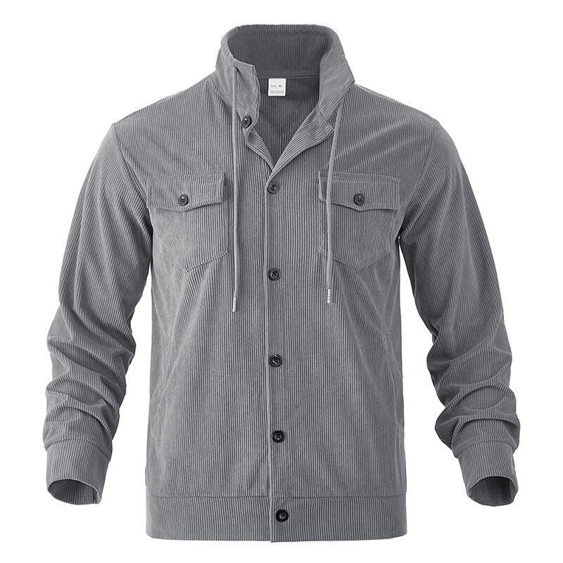 Herren gestreifte Utility-Jacke mit hochschließendem Kragen Drune