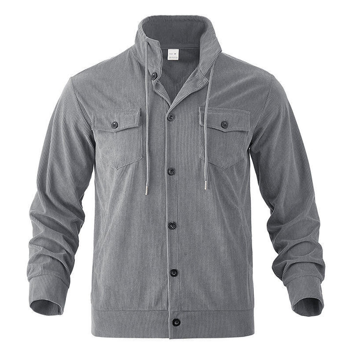 Herren gestreifte Utility-Jacke mit hochschließendem Kragen Drune