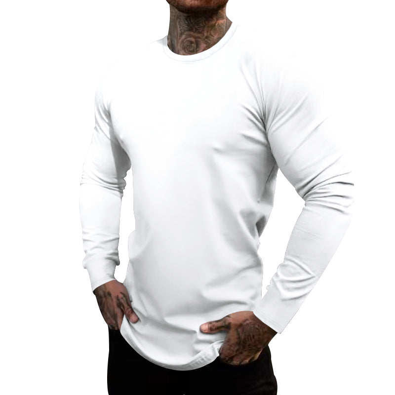 Herren nan figurbetontes Langarmshirt mit Rundhalsausschnitt, elastischem Baumwollstretch und verlängertem Saum Drune