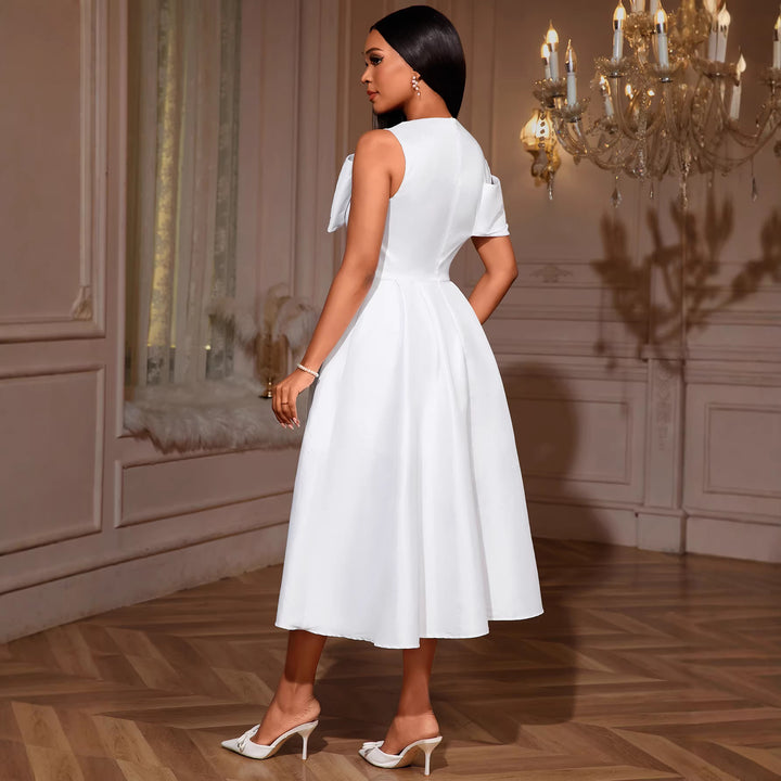 Damen Elegantes Midi-Kleid mit schickem Drapierungsakzent und voluminösem Oberteil Drune