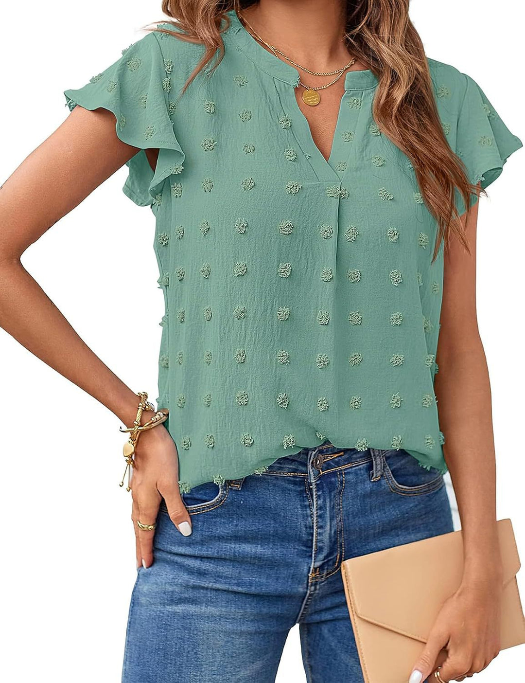 Damen Kurzarm Strukturiertes Blusenshirt Drune