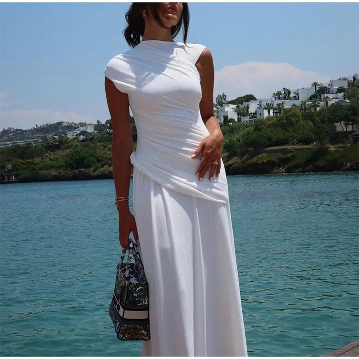 Damen Elegantes Maxikleid mit asymmetrischem Schnitt und raffiniertem Drapierungsdesign Drune