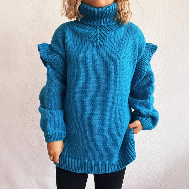 Damen Strickpullover mit Rüschen-Details und hohem Kragen Drune