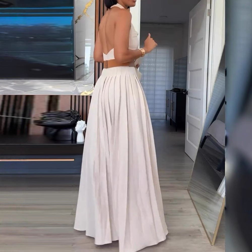 Damen Kurzarm Kleid mit plissierten Details Drune
