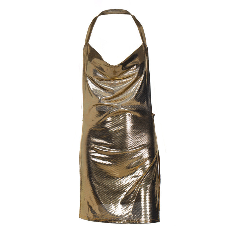 Damen Glänzendes Minikleid mit schulterfreiem Design und eleganten Drapierungen Drune