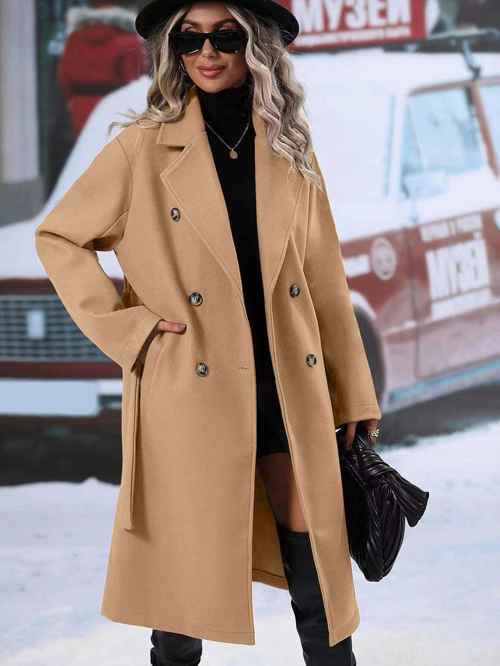 Damen eleganter Oversized-Mantel mit doppelter Knopfleiste und schickem Gürtel Drune