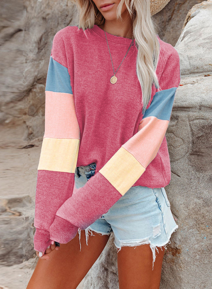 Damen Lässiger Pullover mit Farbblockdesign und hohem Kragen Drune