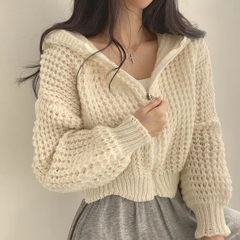 Damen modische Strickjacke mit Reißverschluss und lockerer Passform Drune