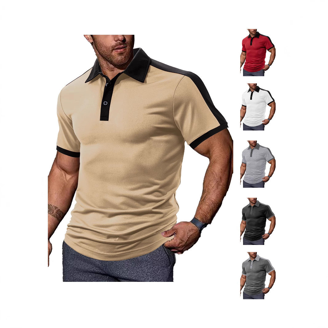 Herren nan figurnahes Kontrast-Poloshirt mit Schulterpasse und Hemdkragen Drune