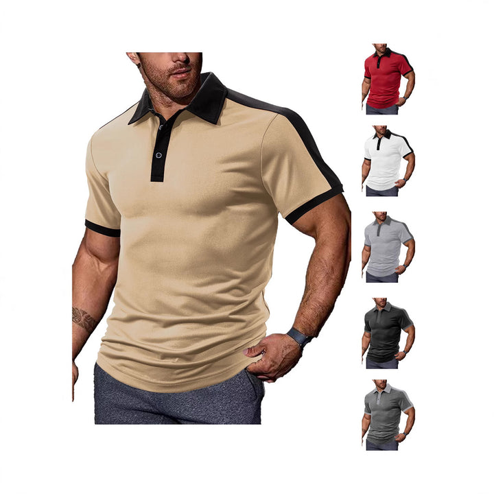 Herren nan figurnahes Kontrast-Poloshirt mit Schulterpasse und Hemdkragen Drune